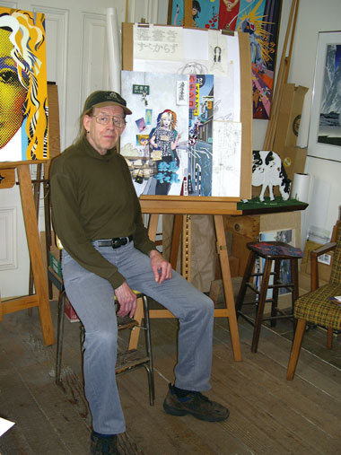 Orr sitting in his Eureka studio in front of a study for Grafitti Girl